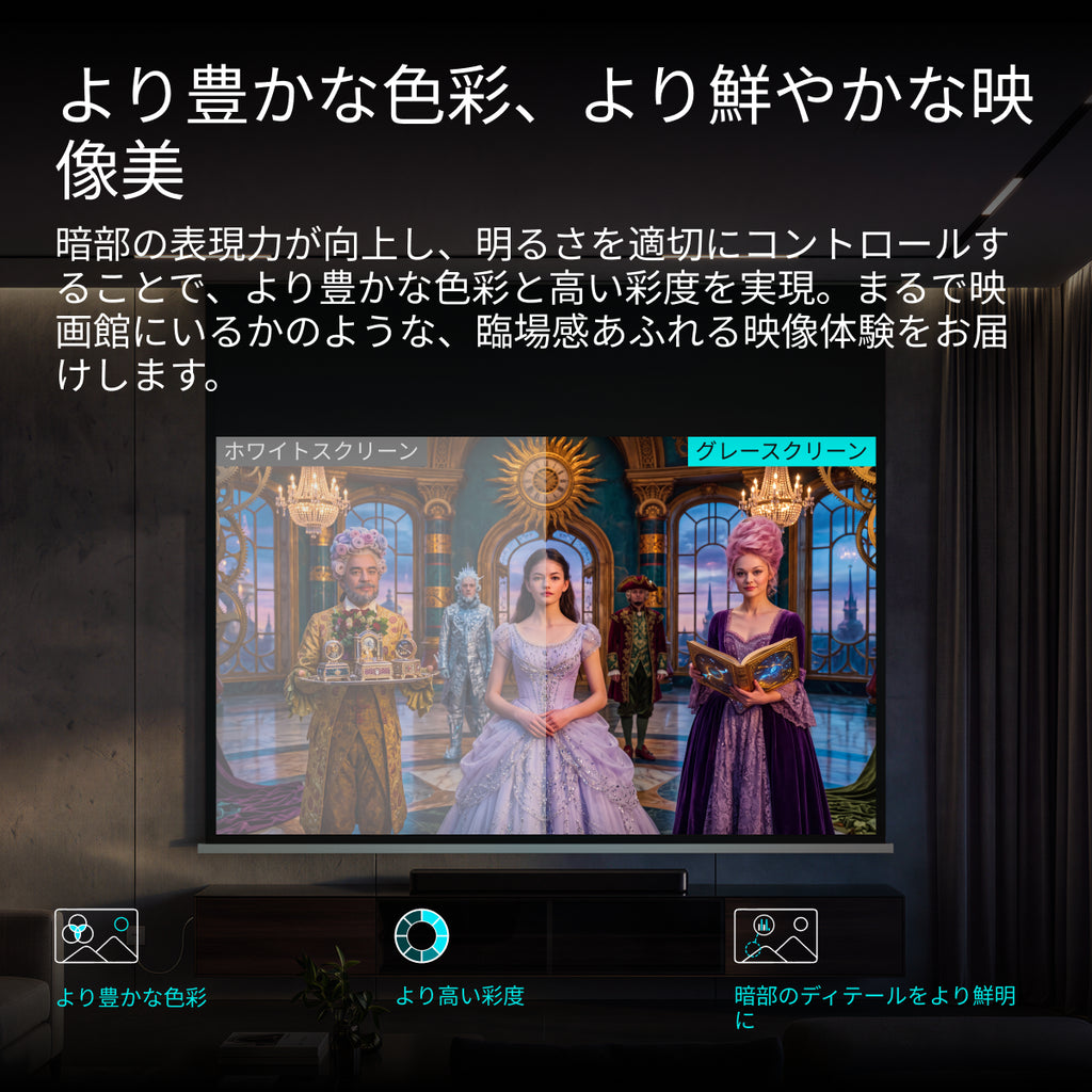 AWOL Valerion CineContrast 電動昇降式グラスファイバー製グレースクリーン