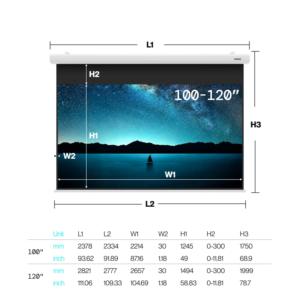 AWOL Valerion CineContrast 電動昇降式グラスファイバー製グレースクリーン
