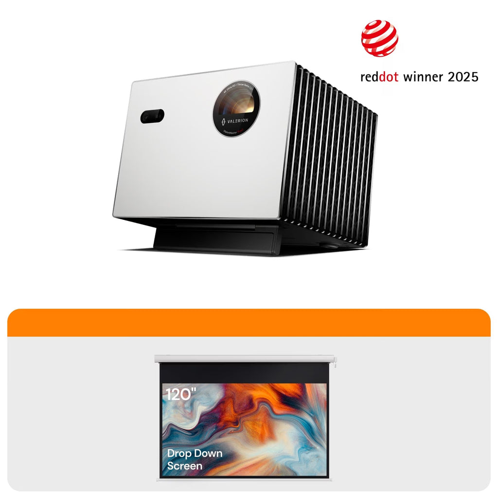 Valerion StreamMaster Plus2 + 電動ドロップダウン マットホワイトスクリーン