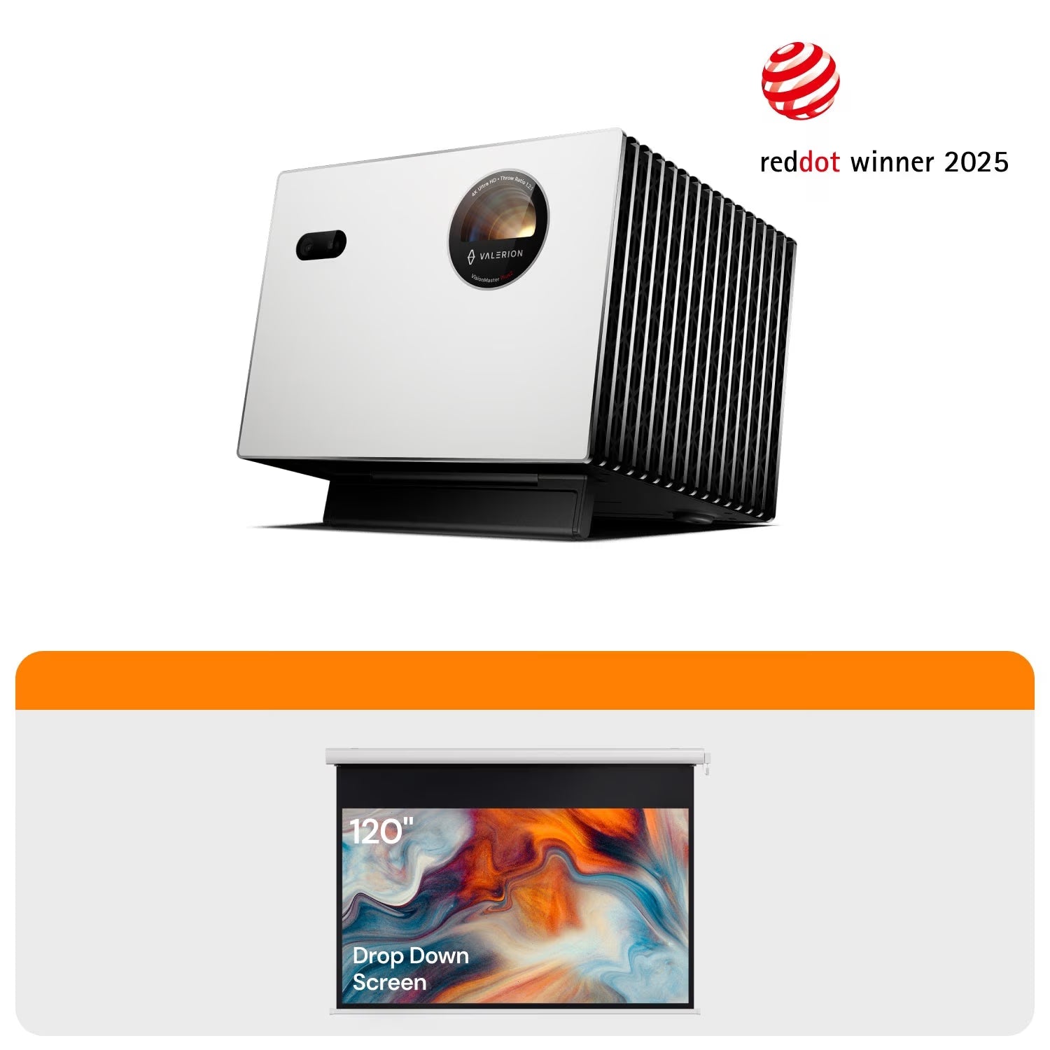 Valerion StreamMaster Plus2 + 電動ドロップダウン マットホワイトスクリーン